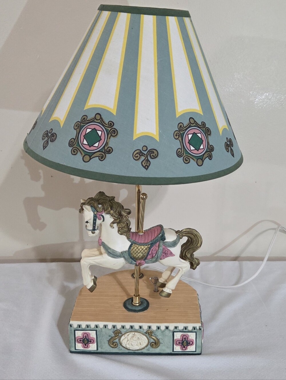 Carousel Horse Table Lamp in Teal, Pink and Cream